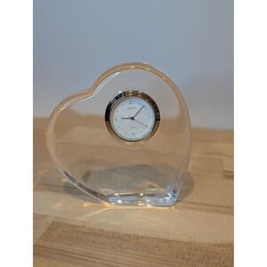 Orrefors Sweden Crystal Heart Table Clock Quartz Desk Decor‎ Valentine's Day E2